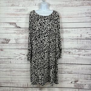 Ellos Black Geometric Print 3/4 Sleeve Shift Dress NWOT